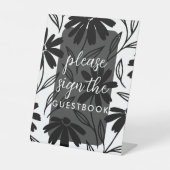 Zwarte Inkt Daisies Boho Tafelnummers Tafelteken Reclamebord Met Voetstuk (Voorkant)