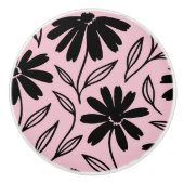 Zwarte Inkt Daisies Roze Boho Keramische Knop (Voorkant)