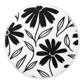 Zwarte inkt Daisies White Boho Keramische Knop (Voorkant)