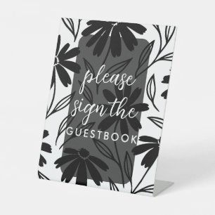 Zwarte Inkt Madeliefjes Boho Tafel Nummers Tafelka Reclamebord Met Voetstuk