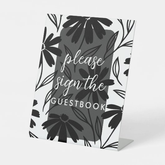 Zwarte Inkt Madeliefjes Boho Tafel Nummers Tafelka Reclamebord Met Voetstuk (Voorkant)