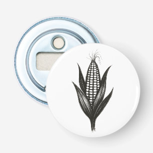 Zwarte Inkt Maïs Illustratie – Oogst Ontwerp op Button Flesopener