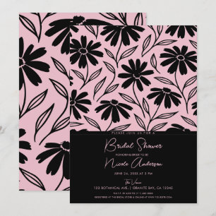 Zwarte Inkt Margrieten Roze Boho Bruidsdouche Kaart
