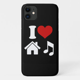 Zwarte iPhone-draagtas met witte 'I Love House Mus iPhone 11 Hoesje