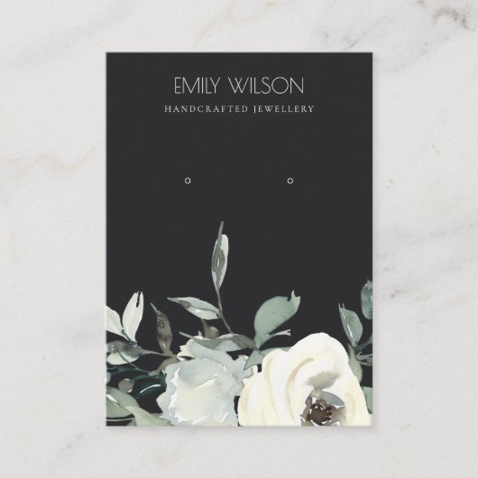 ZWARTE IRIGE WIT-FLORAL BUNCH EARRING DISPLAY VISITEKAARTJE (Voorkant)