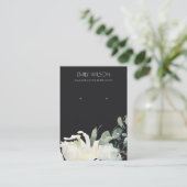 ZWARTE IRIGE WIT-FLORAL BUNCH EARRING DISPLAY VISITEKAARTJE (Staand voorkant)