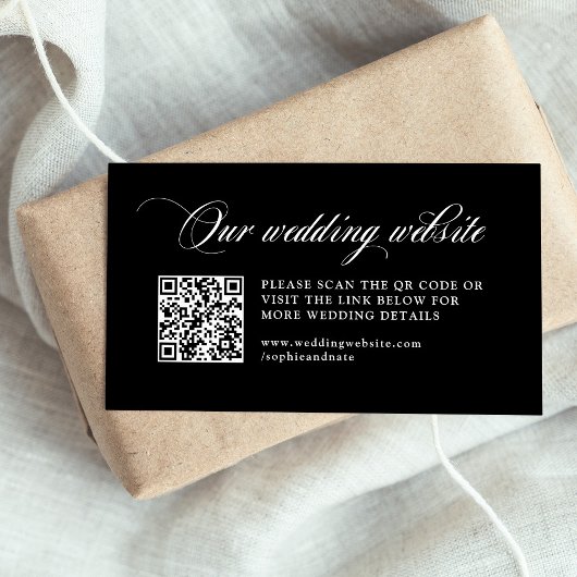 Zwarte Italiaanse elegantie | Trouwwebsite QR-code Informatiekaartje