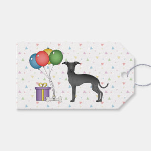 Zwarte Italiaanse Greyhound Cartoon Dog Happy Birt Cadeaulabel