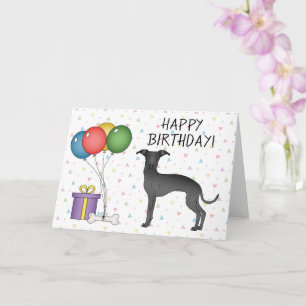 Zwarte Italiaanse Greyhound Cartoonhond Gefelicite Kaart