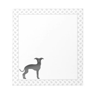 Zwarte Italiaanse Greyhound Lieve Cartoonhond Met Notitieblok