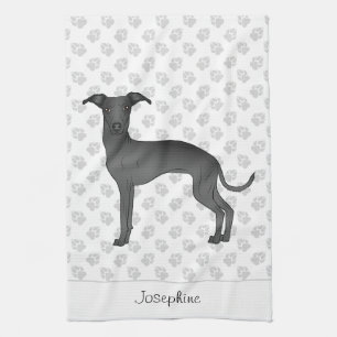Zwarte Italiaanse Greyhound Met Aangepaste Naam Theedoek