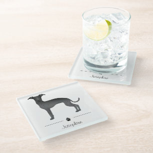 Zwarte Italiaanse Greyhound Mopshond Met Aangepast Glazen Onderzetter