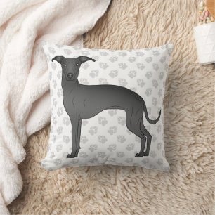 Zwarte Italiaanse Greyhound Schattige Cartoon Hond Kussen