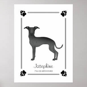 Zwarte Italiaanse Windhond Met Pootjes En Aangepas Poster