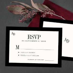 Zwarte ivoor klassieke formele oude geld bruiloft RSVP kaartje