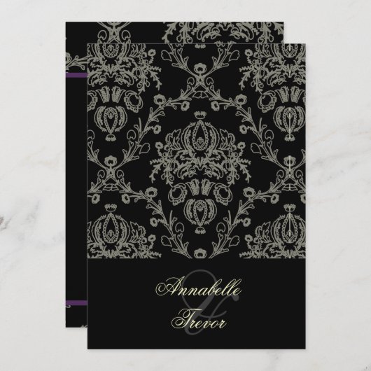 Zwarte/ivoorcrèmekant/vouw, aangepast bruiloft kaart (Voorkant / Achterkant)