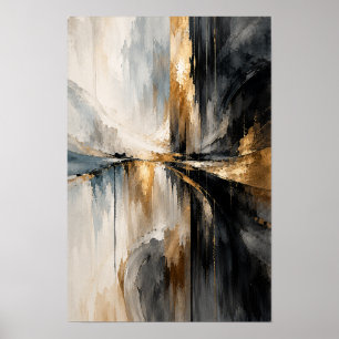 Zwarte Ivoorgoud Horizont Abstracte Wandkunst Poster
