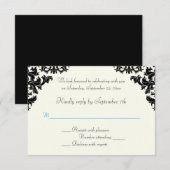 Zwarte, ivoorkleurige en blauwe damasten RSVP-kaar Kaart (Voorkant / Achterkant)