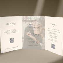 Zwarte ivoren foto bruiloft RSVP details QR-code