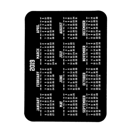 Zwarte jaarlijkse kalender 2019 kleine flexibele m magneet (Verticaal)