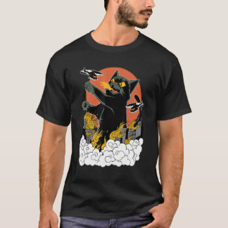 Zwarte Japanse Catzilla Sunset T-Shirt - Klassieke