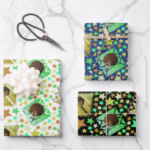 Zwarte jongens met sterren 3 Stellen van vlam Inpakpapier Vel