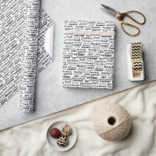Zwarte juridische tekst woordwolk op wit cadeaupapier