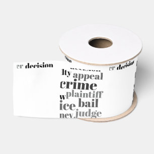 Zwarte juridische tekst woordwolk op wit grosgrain lint