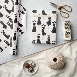 Zwarte Jurk Mode Lijn Kunst Patroon Cadeaupapier