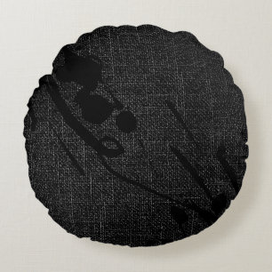 Zwarte jute moderne Abstracte verf Rond Kussen