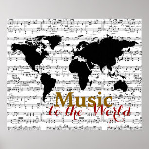 zwarte kaart met muzieknotities poster