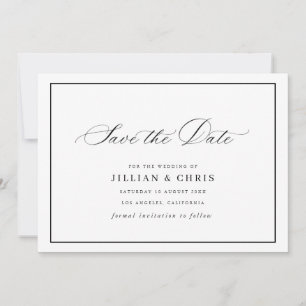 Zwarte kader kalligrafie trouwkaart save the date kaart