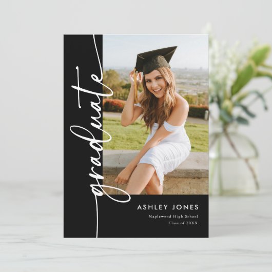 Zwarte kalligrafie Afstuderen afstudeerfeest Kaart (Staand voorkant)