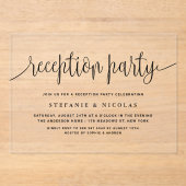 Zwarte kalligrafie bruiloft receptie feest acryl uitnodigingen (Voorkant)