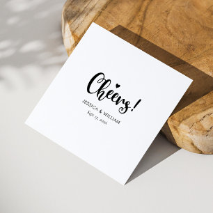 Zwarte kalligrafie Cheers Trouwservetten - Wit Servet