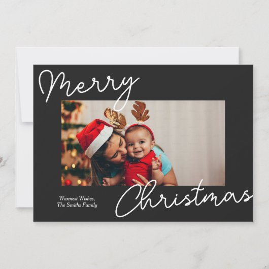 Zwarte kalligrafie Vrolijk kerstfeest Moderne foto Feestdagenkaart (Voorkant)