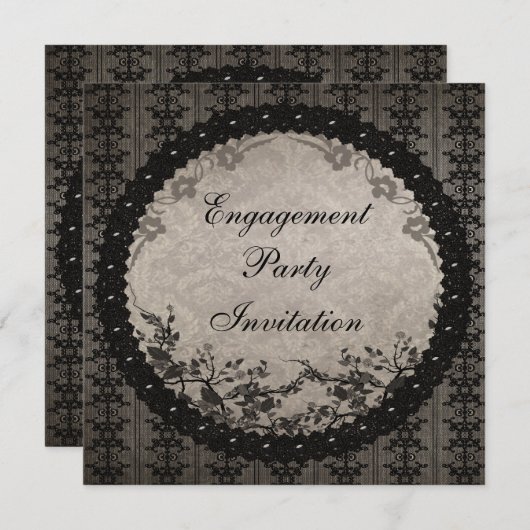  zwarte kant en Sequins Engagement Party Kaart (Voorkant / Achterkant)