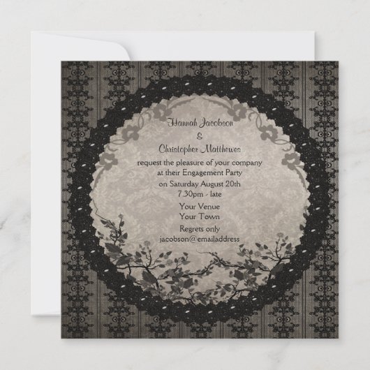  zwarte kant en Sequins Engagement Party Kaart (Achterkant)