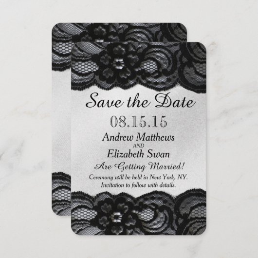 Zwarte kant en verzadiging Opslaan Datum Save The Date (Voorkant / Achterkant)