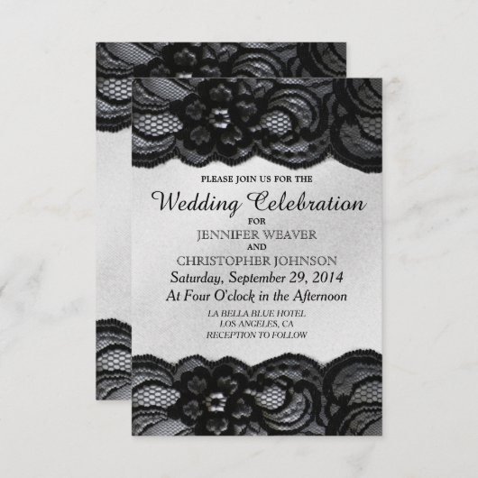 Zwarte kant en witte satijnbruiloft kaart (Voorkant / Achterkant)