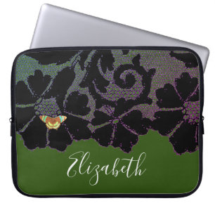 ZWARTE KANT MET VLINDER IN GROENE NEOPREEN HOES