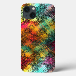 Zwarte kant op regenboogglas iPhone 13 hoesje