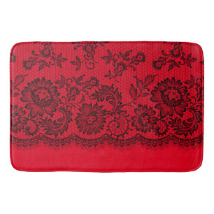 Zwarte kant op rood badmat