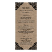 Zwarte kant op rustieke Burlap Wedding Menu (Voorkant)
