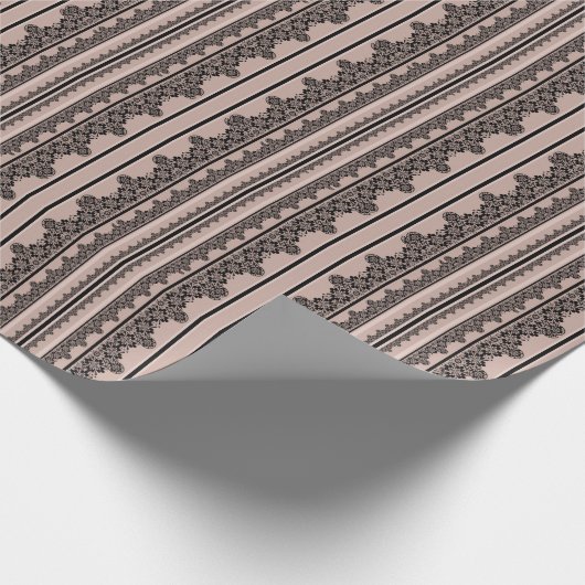 Zwarte kant, openwerk, bruine achtergrond, beige, cadeaupapier (Hoek)
