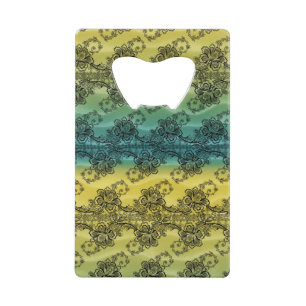 Zwarte kant over golven van Geel en Blauw Kredietkaart Flessenopener