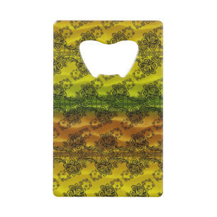 Zwarte kant over golven van geel en Sinaasappel Kredietkaart Flessenopener