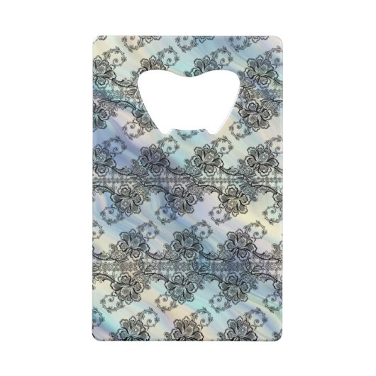 Zwarte kant over pastelstromen kredietkaart flessenopener (Achterkant)