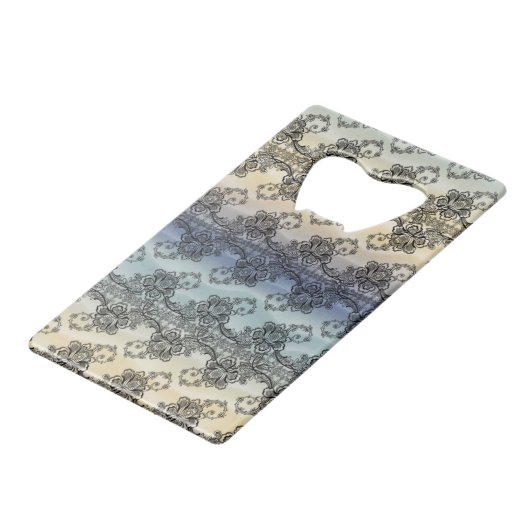 Zwarte kant over zachte pastelgolven kredietkaart flessenopener (Achterkant Gekanteld)