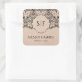  zwarte kant Rustic Burlap bruiloft Vierkante Sticker (Tas)